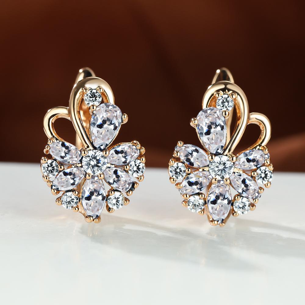 Flower Shape zirconia Clip On Earrings 18K Gold Plated Ornament For Women Girls
