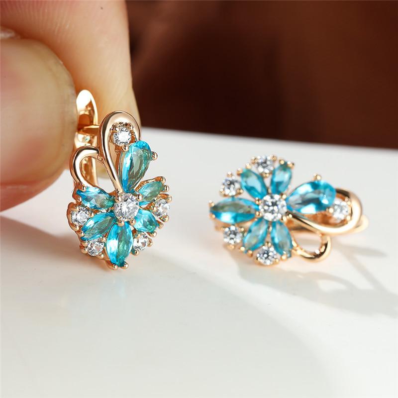 Flower Shape zirconia Clip On Earrings 18K Gold Plated Ornament For Women Girls