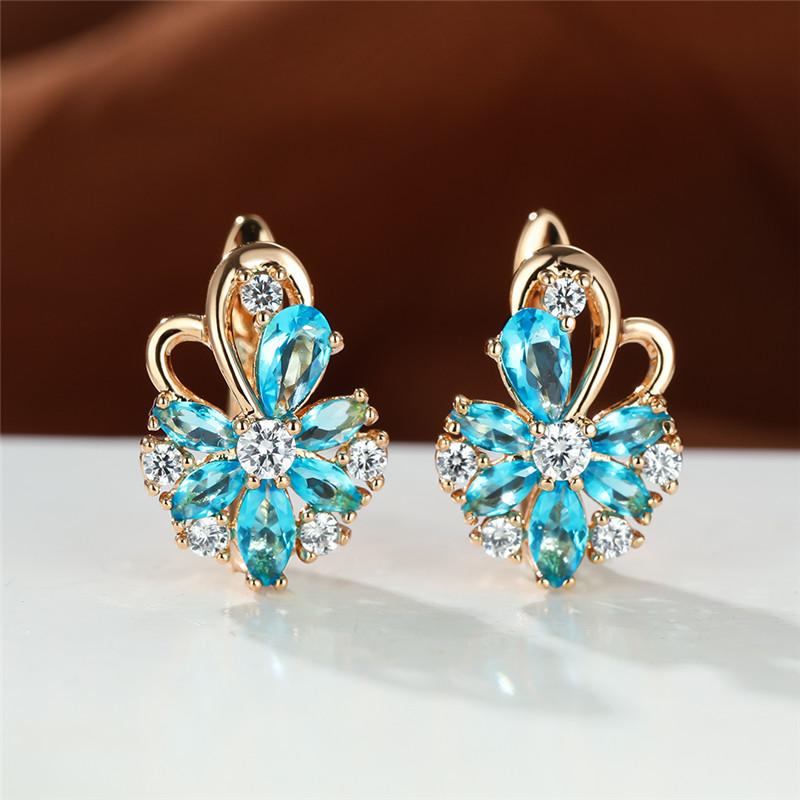 Flower Shape zirconia Clip On Earrings 18K Gold Plated Ornament For Women Girls