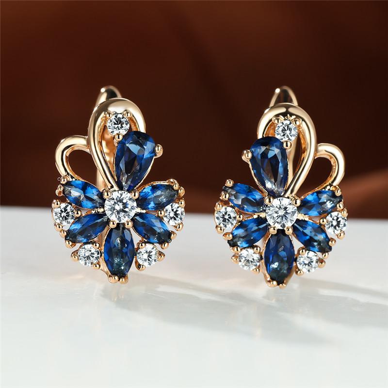 Flower Shape zirconia Clip On Earrings 18K Gold Plated Ornament For Women Girls