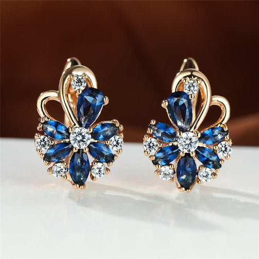Flower Shape zirconia Clip On Earrings 18K Gold Plated Ornament For Women Girls