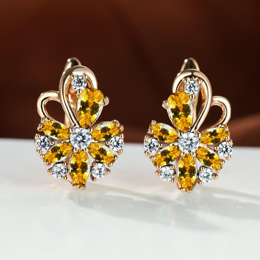 Flower Shape zirconia Clip On Earrings 18K Gold Plated Ornament For Women Girls