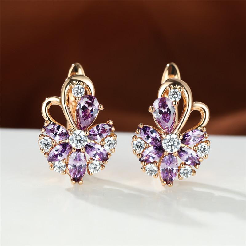 Flower Shape zirconia Clip On Earrings 18K Gold Plated Ornament For Women Girls