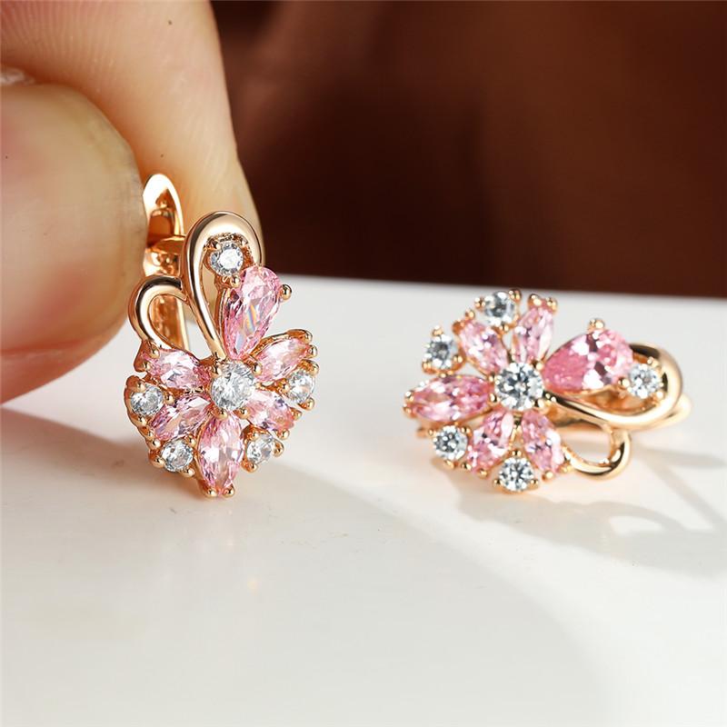 Flower Shape zirconia Clip On Earrings 18K Gold Plated Ornament For Women Girls
