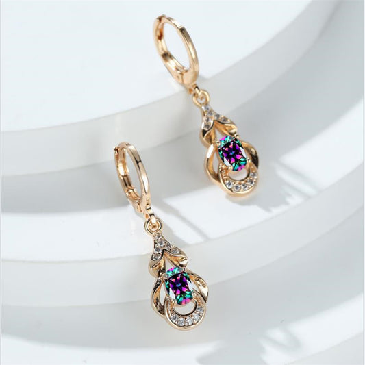BAMOS Women's Elegant Bohemian Ethnic Statement Earrings - Large Teardrop Blue/Purple/Pink/Black/Green/Gray/White/Beige -like Luster, Dangle Hoops with Secure Hook Closure, Everyday & Valentine's Jewelry Gift for Parties, Yea