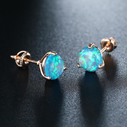 Vintage Blue Synthetic Gemstone Decor Elegant Stud Earrings Copper Jewelry Exquisite Gift For Women