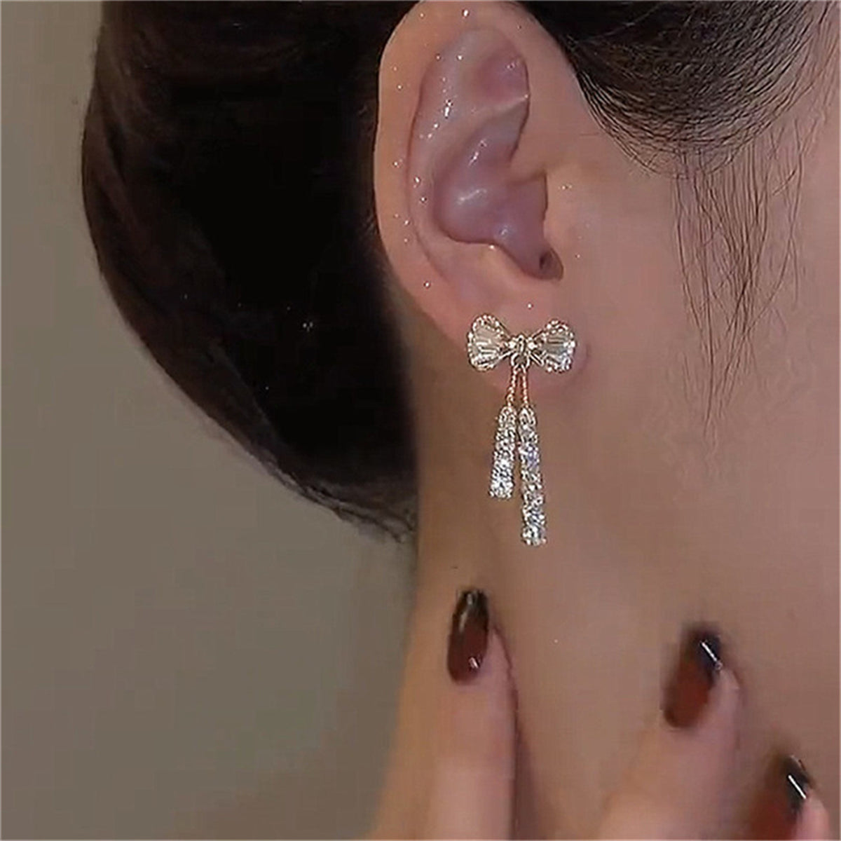 Elegant Silver-Plated Bowknot Earrings with Sparkling Cubic Zirconia Tassels - Ideal for Weddings and Gifts