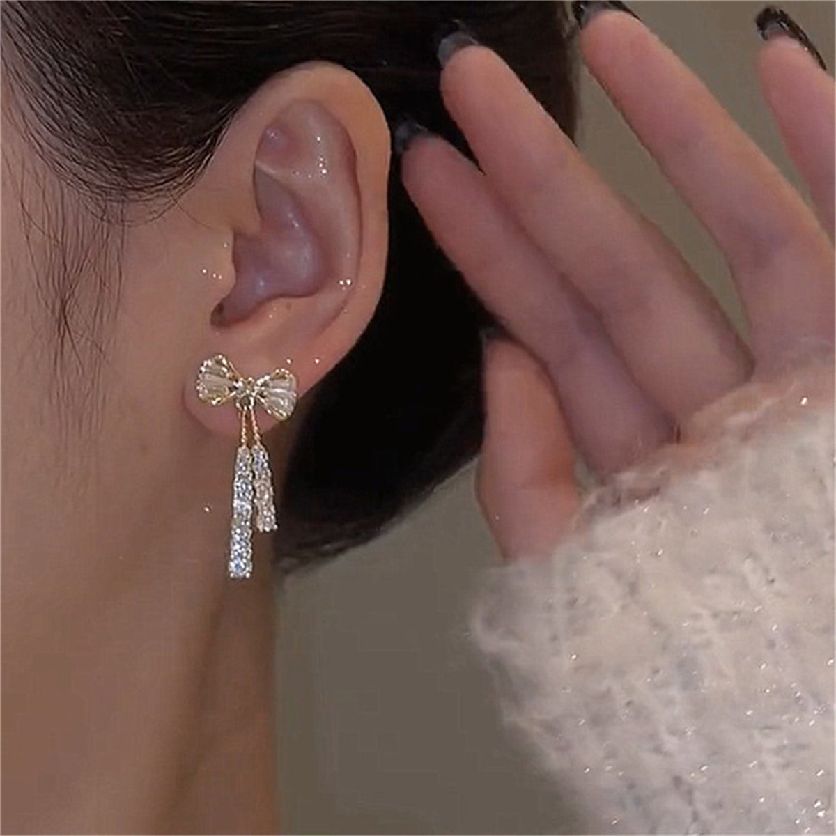 Elegant Silver-Plated Bowknot Earrings with Sparkling Cubic Zirconia Tassels - Ideal for Weddings and Gifts