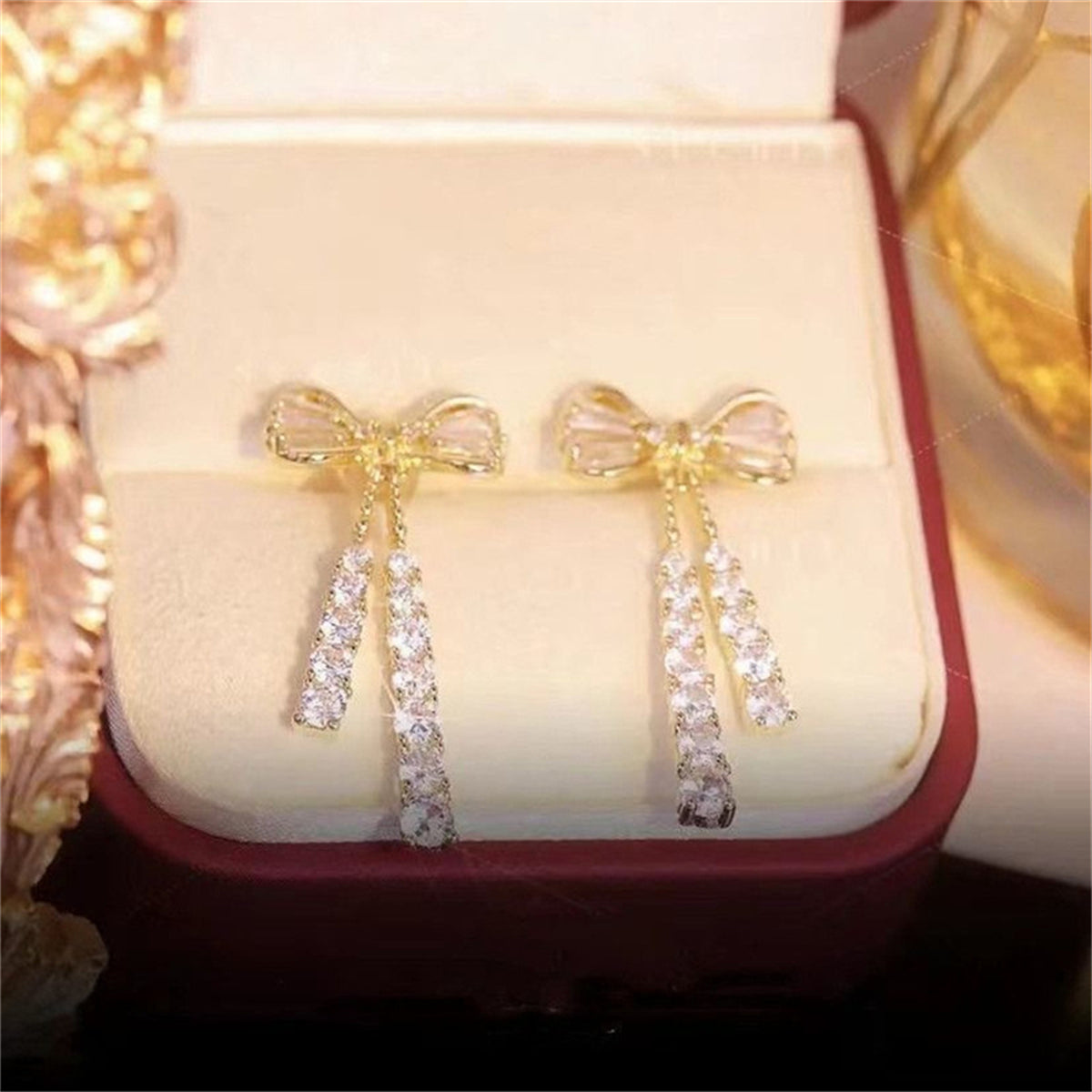 Elegant Silver-Plated Bowknot Earrings with Sparkling Cubic Zirconia Tassels - Ideal for Weddings and Gifts