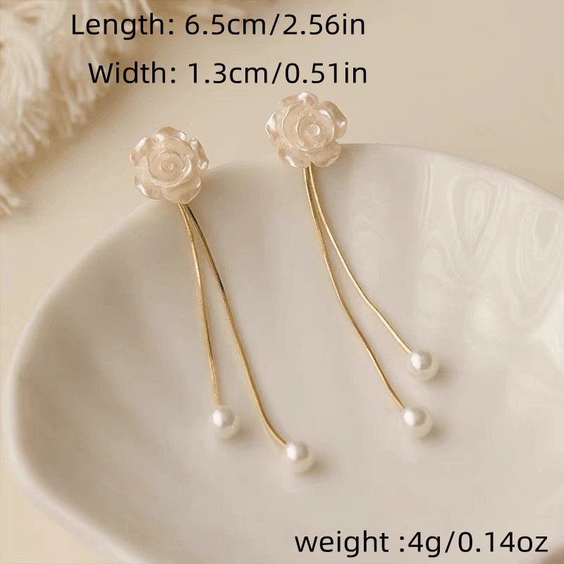 Faux Pearl Flower Tassel Earrings Alloy Dangle Earrings For Women Elegant Ear Jewelry Accessories