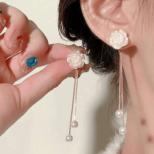 Faux Pearl Flower Tassel Earrings Alloy Dangle Earrings For Women Elegant Ear Jewelry Accessories