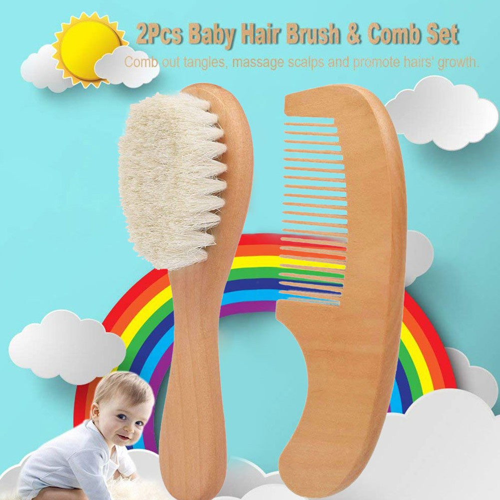 2pcs/Kit Soft Baby Hair Brush Comb Set for Newborn Wooden Handle Head Comfort Massager for christmas halloween Thanksgiving Day Gif