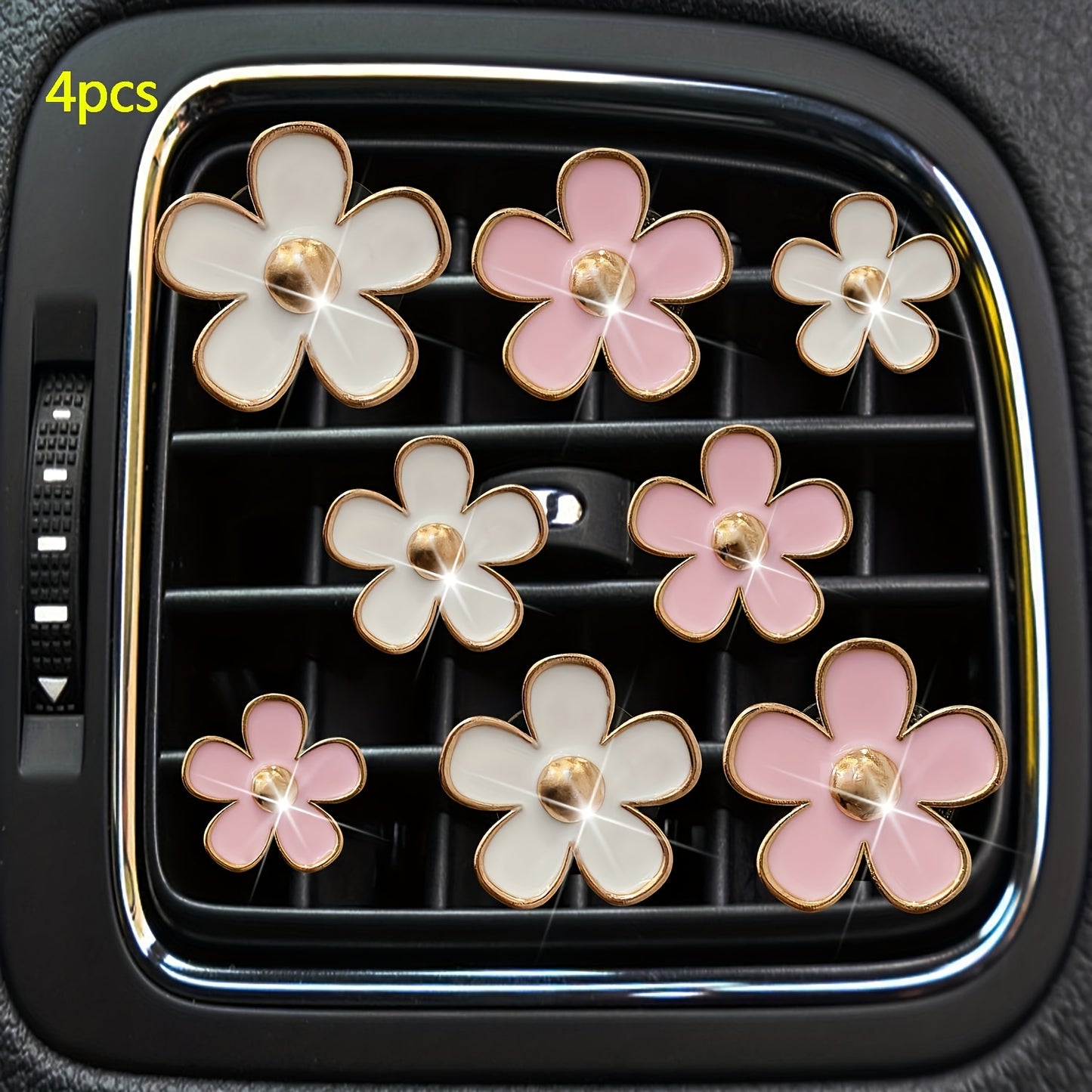 [4pcs/set Daisy Flower Air Clips] 4pcs/set Small Daisy Flower Design Car Air Outlet Perfume Decorative Clip, Car Air Fresheners Clips, Car Decoration, Car Accessories For Women