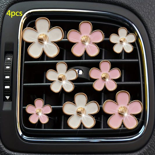 [4pcs/set Daisy Flower Air Clips] 4pcs/set Small Daisy Flower Design Car Air Outlet Perfume Decorative Clip, Car Air Fresheners Clips, Car Decoration, Car Accessories For Women