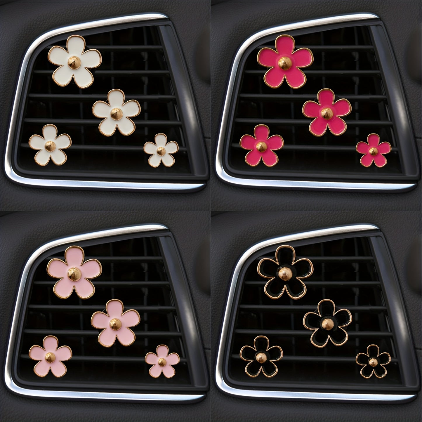 [4pcs/set Daisy Flower Air Clips] 4pcs/set Small Daisy Flower Design Car Air Outlet Perfume Decorative Clip, Car Air Fresheners Clips, Car Decoration, Car Accessories For Women