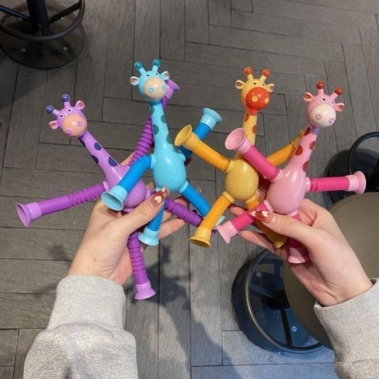 4pcs Giraffe Stretching Toy Suction Cup Variety Shape Stretching Tube Decompression Novelty Educational Children's Toys halloween christmas gift