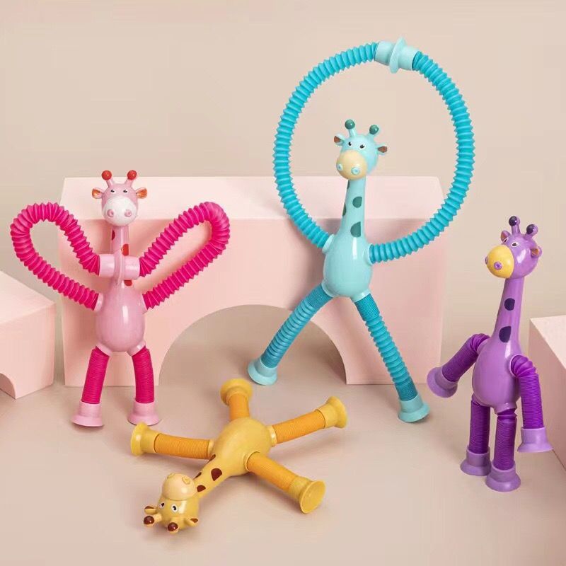 4pcs Giraffe Stretching Toy Suction Cup Variety Shape Stretching Tube Decompression Novelty Educational Children's Toys halloween christmas gift