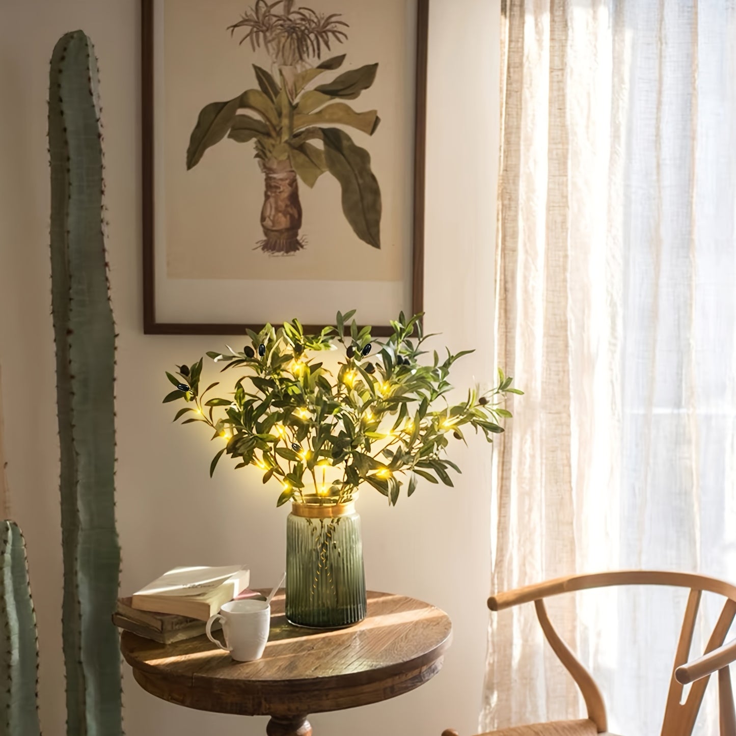 Artificial Olive Branch with LED Lights - No Vase Included