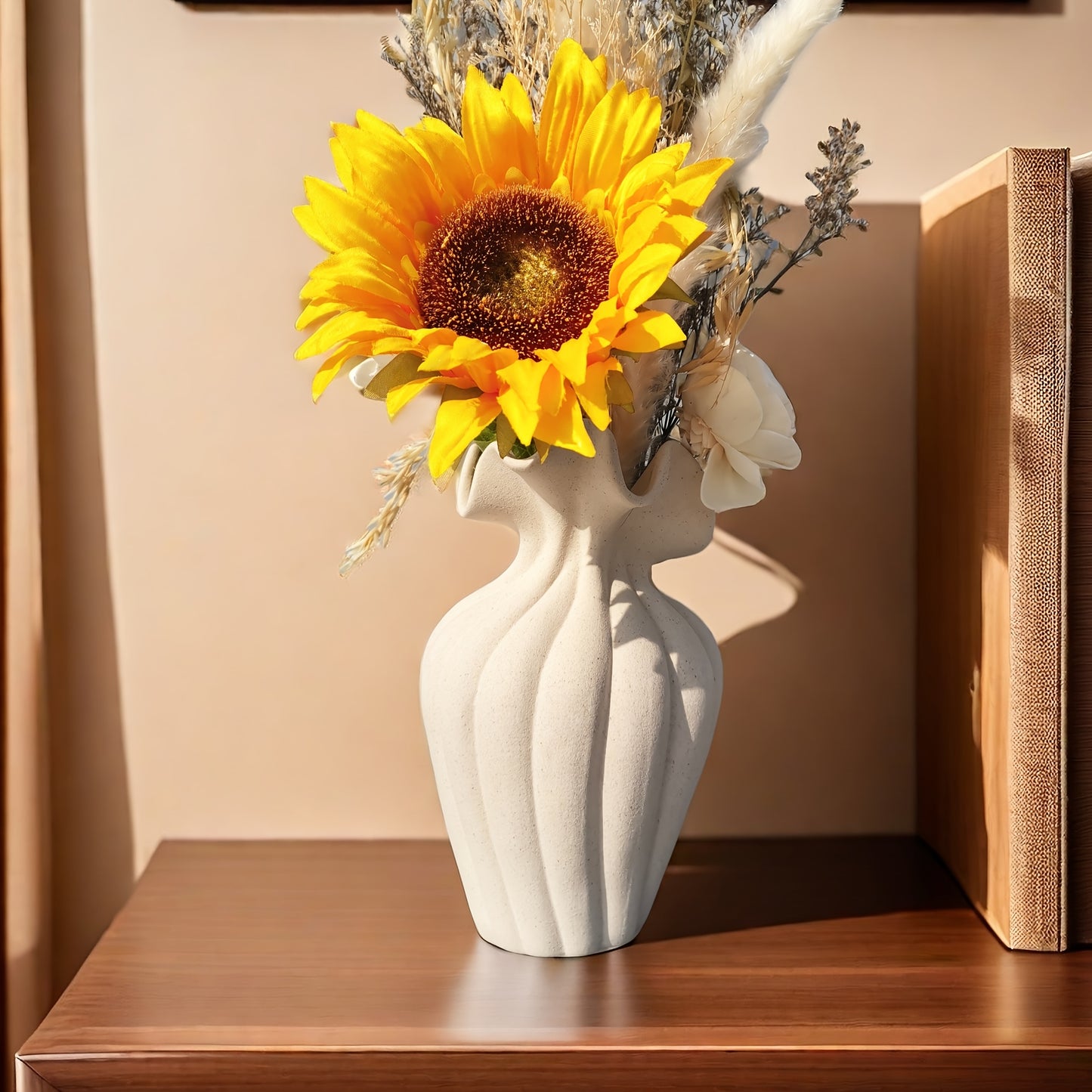 Elegant 20cm Striped Ceramic Vase with Skirt Element Design - Modern Art Style, Perfect for Fresh and Hydroponic Flowers, International Style, Flower Arrangement | Elegant Decor | Striped Texture, Vases Home Decor
