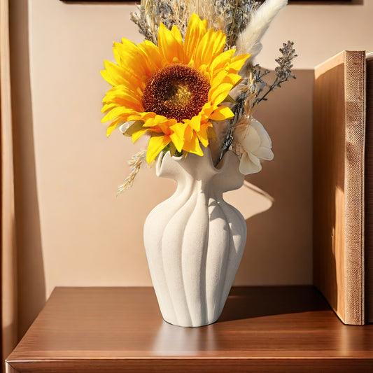 Elegant 20cm Striped Ceramic Vase with Skirt Element Design - Modern Art Style, Perfect for Fresh and Hydroponic Flowers, International Style, Flower Arrangement | Elegant Decor | Striped Texture, Vases Home Decor