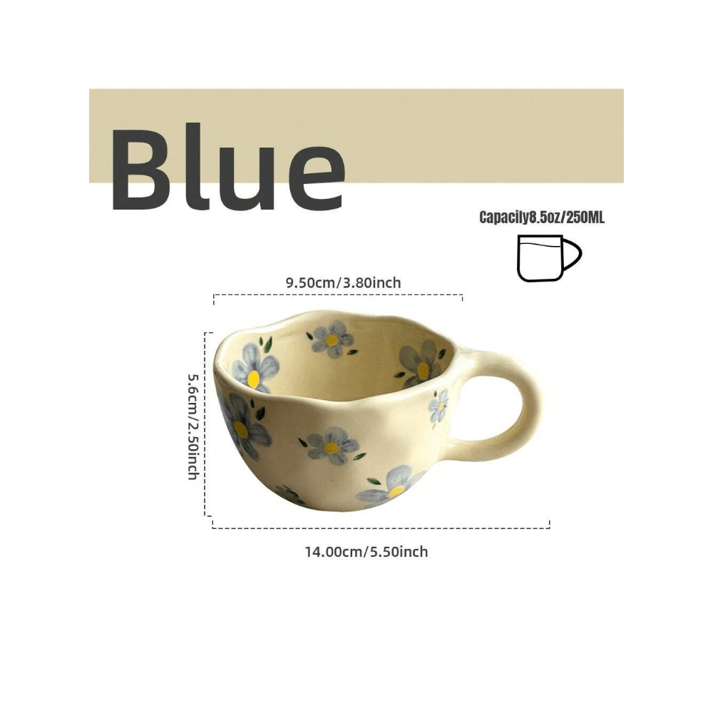 1pc Flowers Pattern Ceramic Mug Coffee Cup Irregular Flower Milk Tea Cup Korean Style Oatmeal Breakfast Mug Drinkware