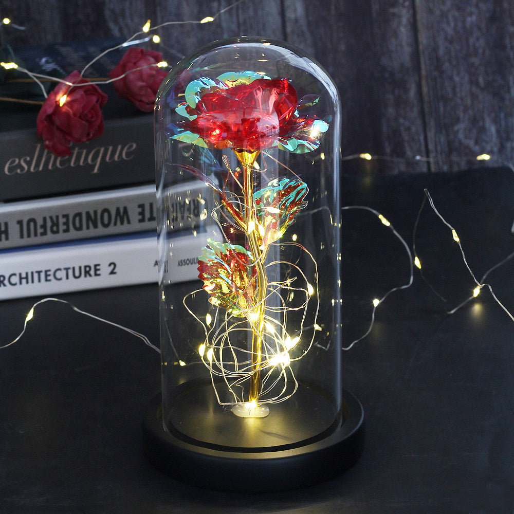1pc Eternal Rose LED Light Foil Flower In Glass Cover, Mothers Day Wedding Favors, Valentines Day Gift For Girlfriend, Galaxy Rose Flower Dome Glass, LED Night Light Lovers Gift Decor