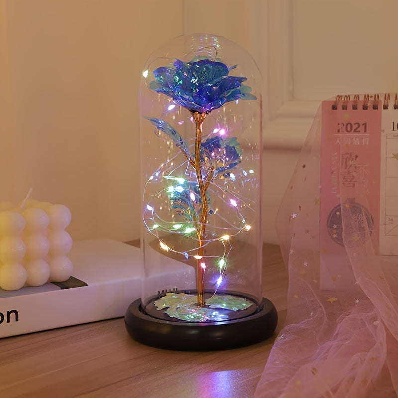 1pc Eternal Rose LED Light Foil Flower In Glass Cover, Mothers Day Wedding Favors, Valentines Day Gift For Girlfriend, Galaxy Rose Flower Dome Glass, LED Night Light Lovers Gift Decor