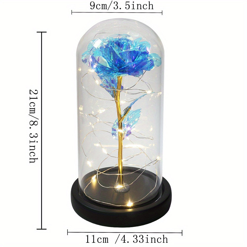 1pc Eternal Rose LED Light Foil Flower In Glass Cover, Mothers Day Wedding Favors, Valentines Day Gift For Girlfriend, Galaxy Rose Flower Dome Glass, LED Night Light Lovers Gift Decor