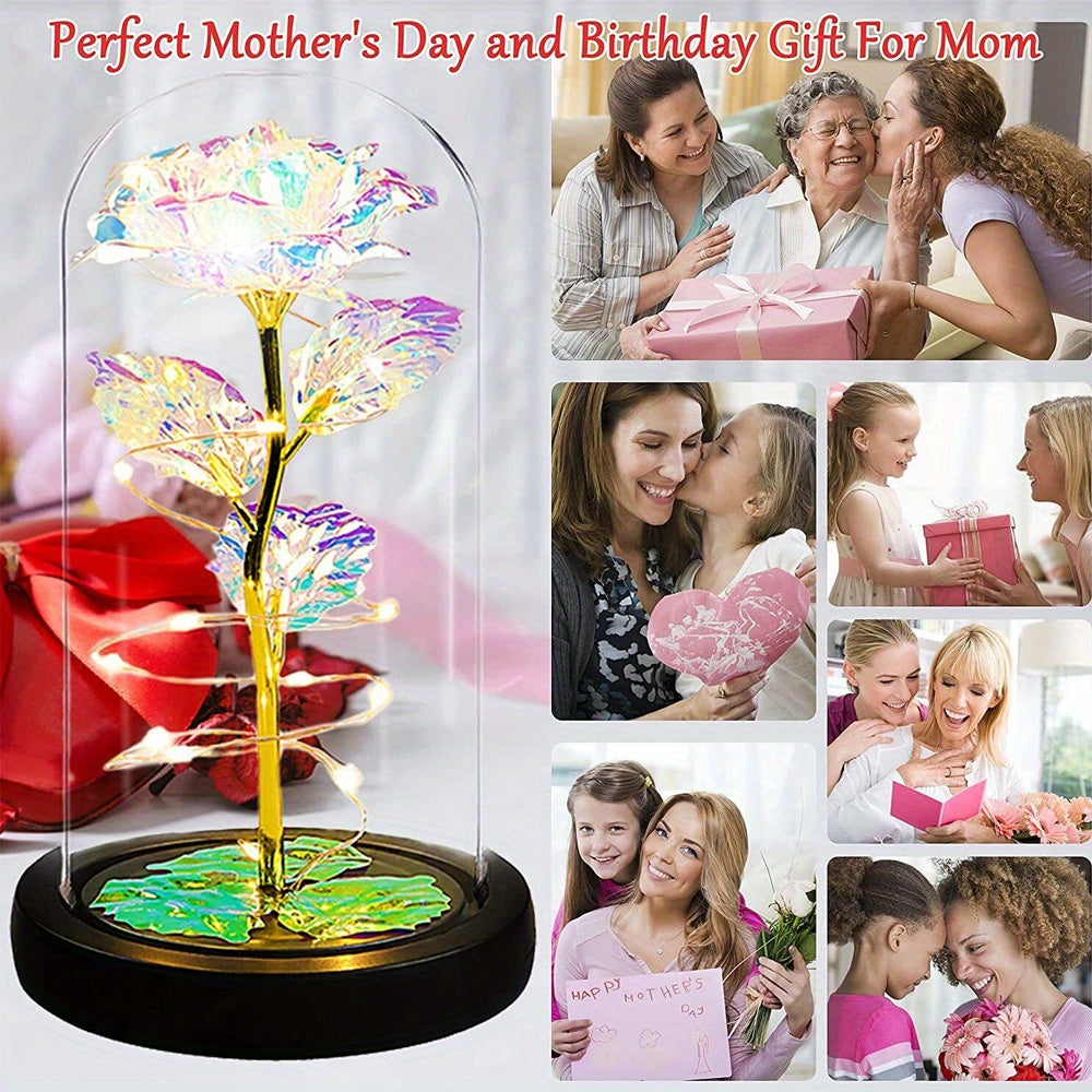 1pc Eternal Rose LED Light Foil Flower In Glass Cover, Mothers Day Wedding Favors, Valentines Day Gift For Girlfriend, Galaxy Rose Flower Dome Glass, LED Night Light Lovers Gift Decor