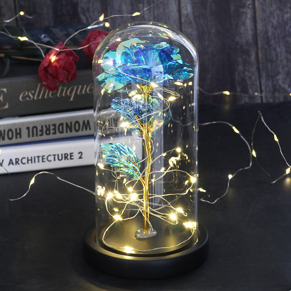 1pc Eternal Rose LED Light Foil Flower In Glass Cover, Mothers Day Wedding Favors, Valentines Day Gift For Girlfriend, Galaxy Rose Flower Dome Glass, LED Night Light Lovers Gift Decor