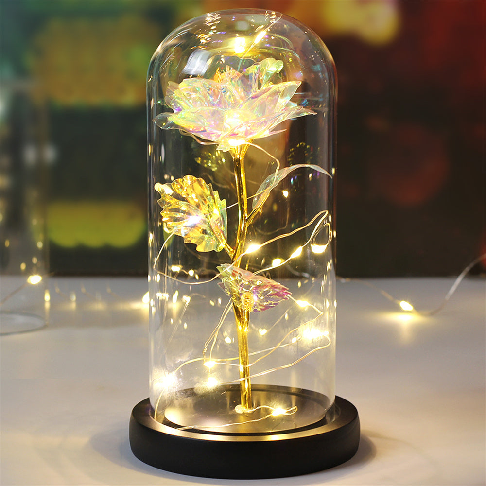 1pc Eternal Rose LED Light Foil Flower In Glass Cover, Mothers Day Wedding Favors, Valentines Day Gift For Girlfriend, Galaxy Rose Flower Dome Glass, LED Night Light Lovers Gift Decor