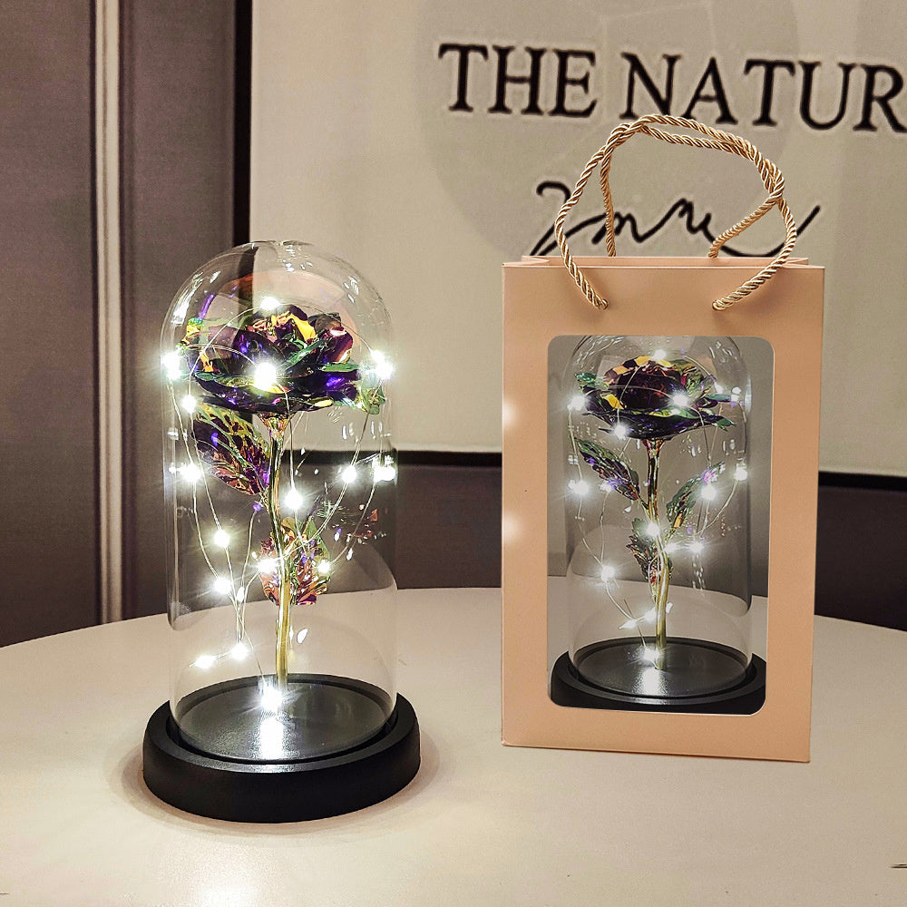 1pc Eternal Rose LED Light Foil Flower In Glass Cover, Mothers Day Wedding Favors, Valentines Day Gift For Girlfriend, Galaxy Rose Flower Dome Glass, LED Night Light Lovers Gift Decor