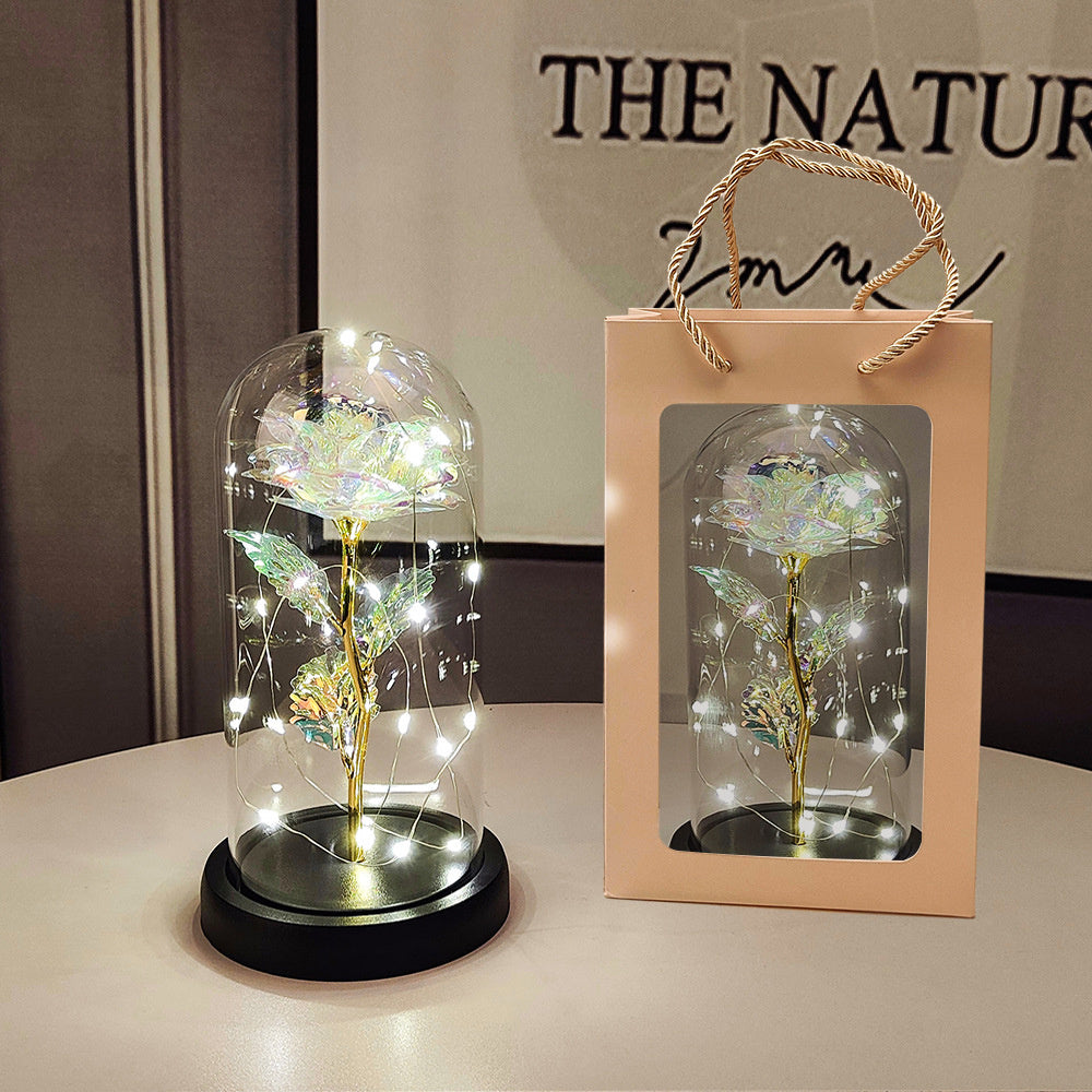 1pc Eternal Rose LED Light Foil Flower In Glass Cover, Mothers Day Wedding Favors, Valentines Day Gift For Girlfriend, Galaxy Rose Flower Dome Glass, LED Night Light Lovers Gift Decor