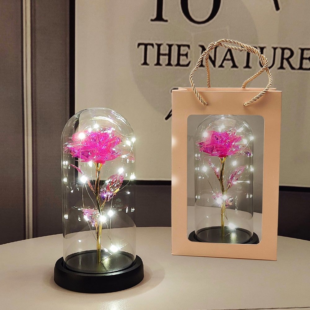 1pc Eternal Rose LED Light Foil Flower In Glass Cover, Mothers Day Wedding Favors, Valentines Day Gift For Girlfriend, Galaxy Rose Flower Dome Glass, LED Night Light Lovers Gift Decor