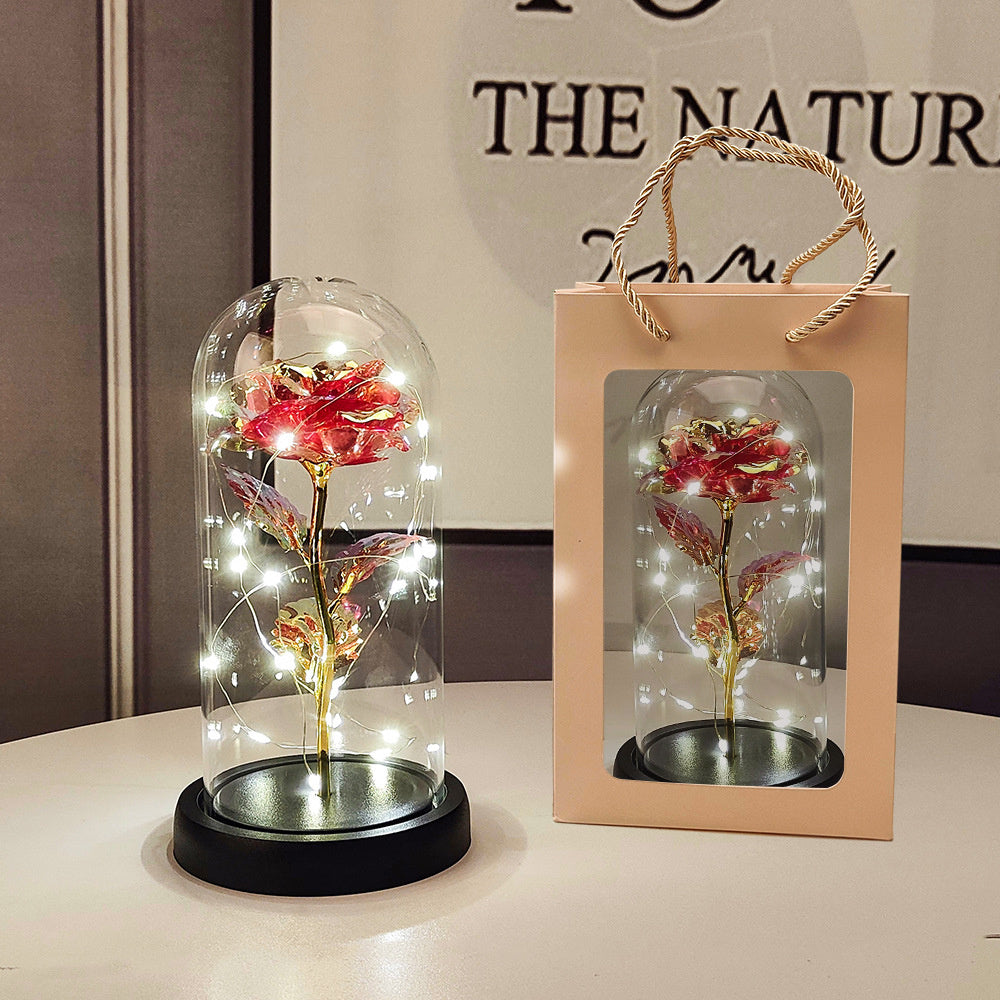 1pc Eternal Rose LED Light Foil Flower In Glass Cover, Mothers Day Wedding Favors, Valentines Day Gift For Girlfriend, Galaxy Rose Flower Dome Glass, LED Night Light Lovers Gift Decor