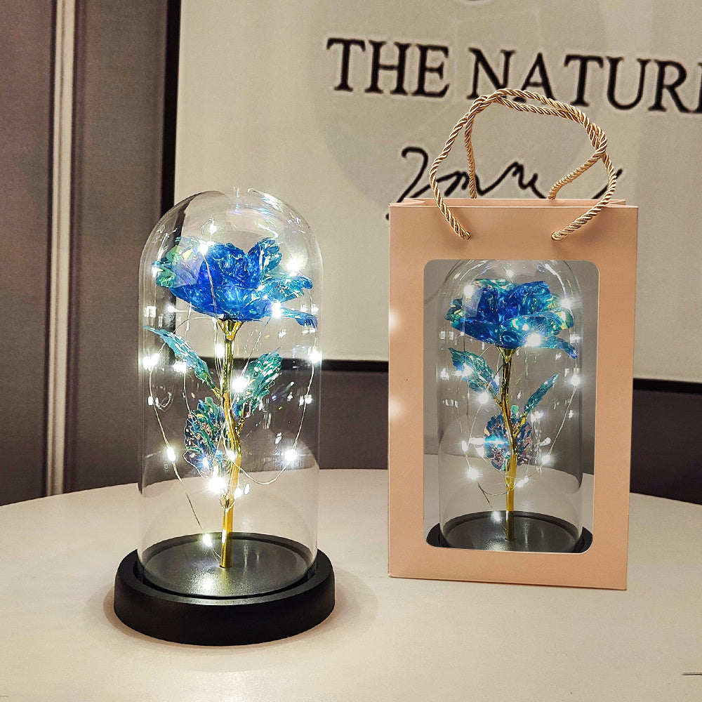 1pc Eternal Rose LED Light Foil Flower In Glass Cover, Mothers Day Wedding Favors, Valentines Day Gift For Girlfriend, Galaxy Rose Flower Dome Glass, LED Night Light Lovers Gift Decor