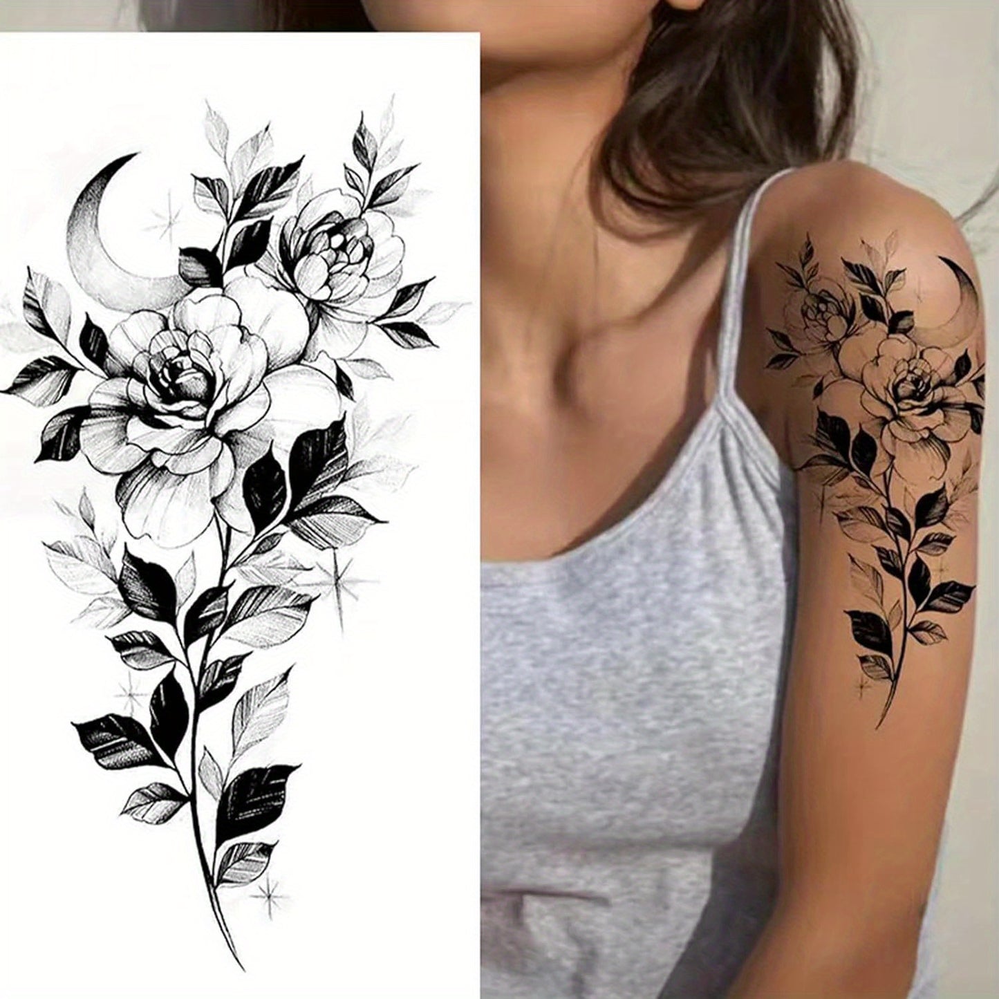 8pcs Flower Tattoos for Women, Temporary Sexy Tattoos, Realistic 3D Sketch Henna Tattoo Kit Sleeves for Women, Makeup Designs Chest Abdomen Back Tattoos