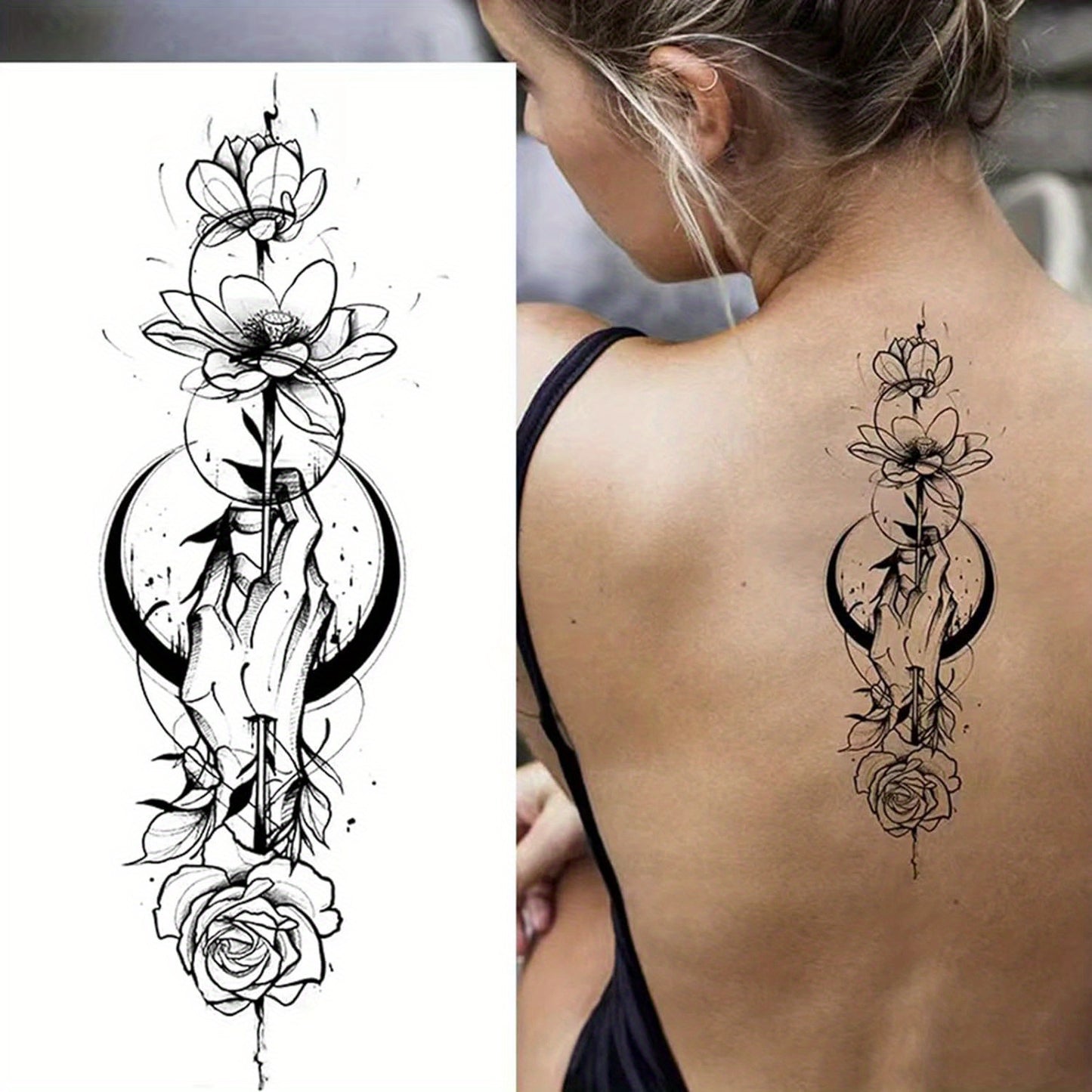 8pcs Flower Tattoos for Women, Temporary Sexy Tattoos, Realistic 3D Sketch Henna Tattoo Kit Sleeves for Women, Makeup Designs Chest Abdomen Back Tattoos