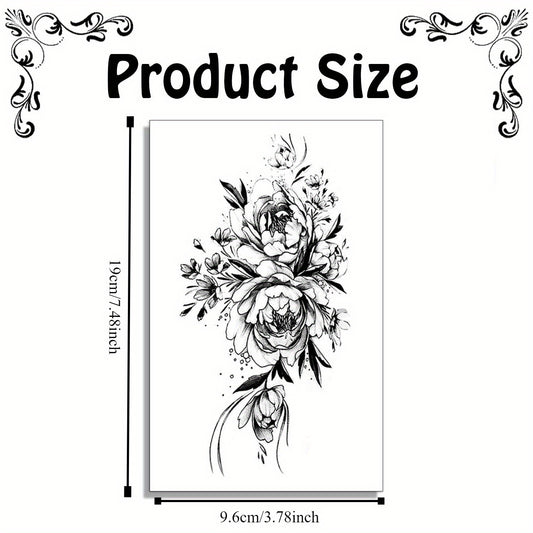 8pcs Flower Tattoos for Women, Temporary Sexy Tattoos, Realistic 3D Sketch Henna Tattoo Kit Sleeves for Women, Makeup Designs Chest Abdomen Back Tattoos