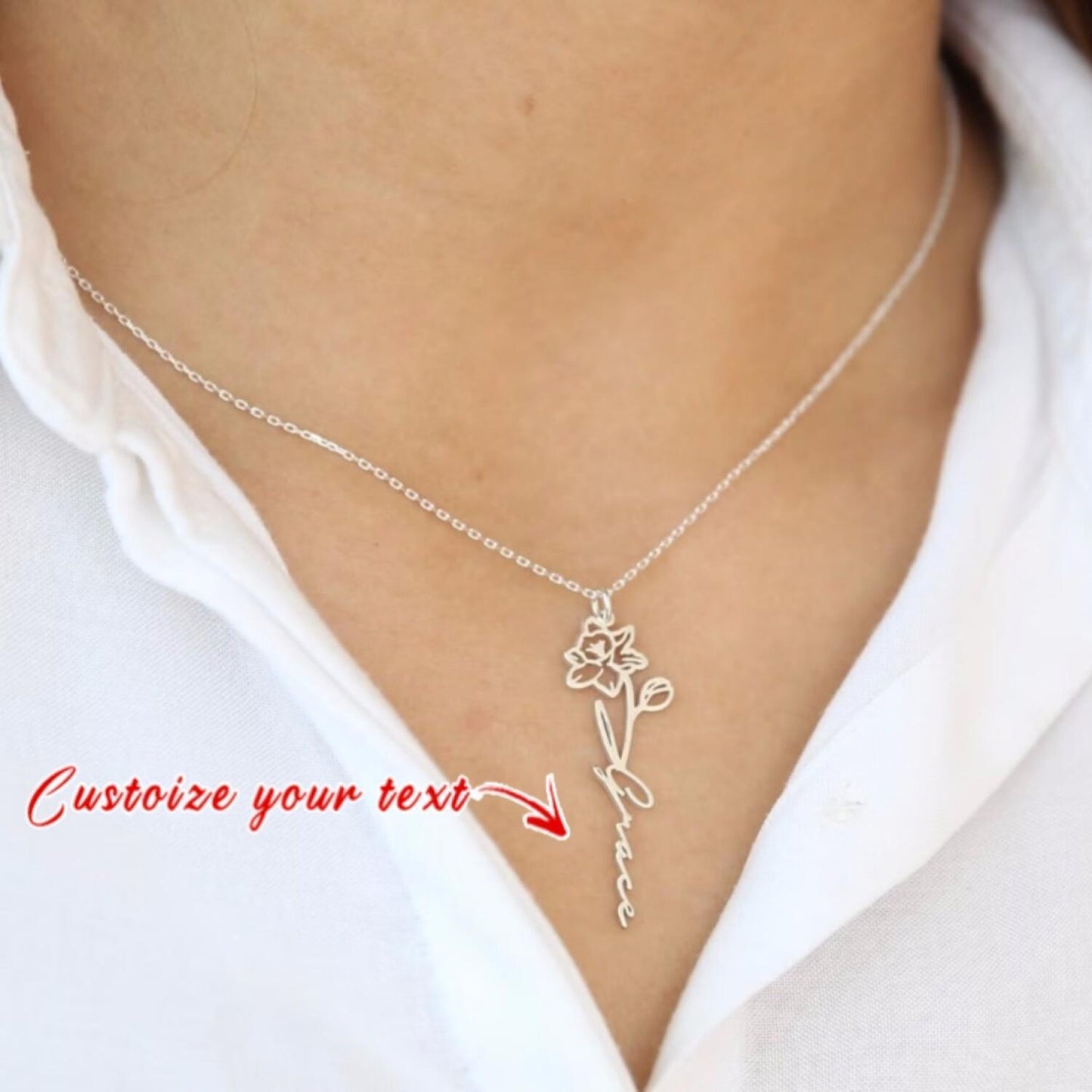 1pc Personalized Custom Name Pendant Necklace with Birth Flower - Unique Birthday Gift, Mother's Day Gift for Wife, Girlfriend, or Mom - Engraved Jewelry with Special Meaning, Customizable English Words Only