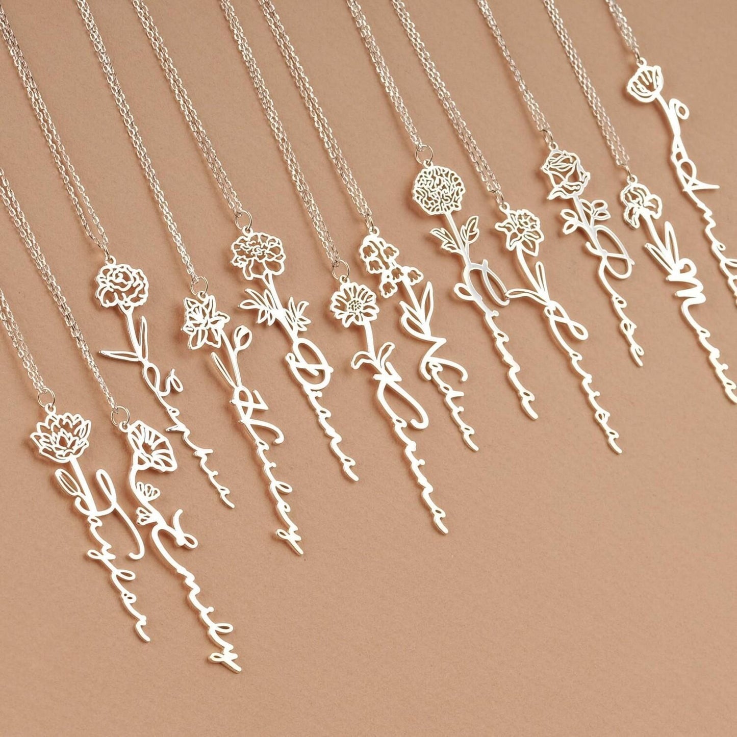 1pc Personalized Custom Name Pendant Necklace with Birth Flower - Unique Birthday Gift, Mother's Day Gift for Wife, Girlfriend, or Mom - Engraved Jewelry with Special Meaning, Customizable English Words Only