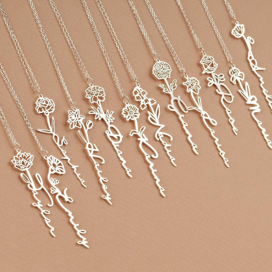 1pc Personalized Custom Name Pendant Necklace with Birth Flower - Unique Birthday Gift, Mother's Day Gift for Wife, Girlfriend, or Mom - Engraved Jewelry with Special Meaning, Customizable English Words Only