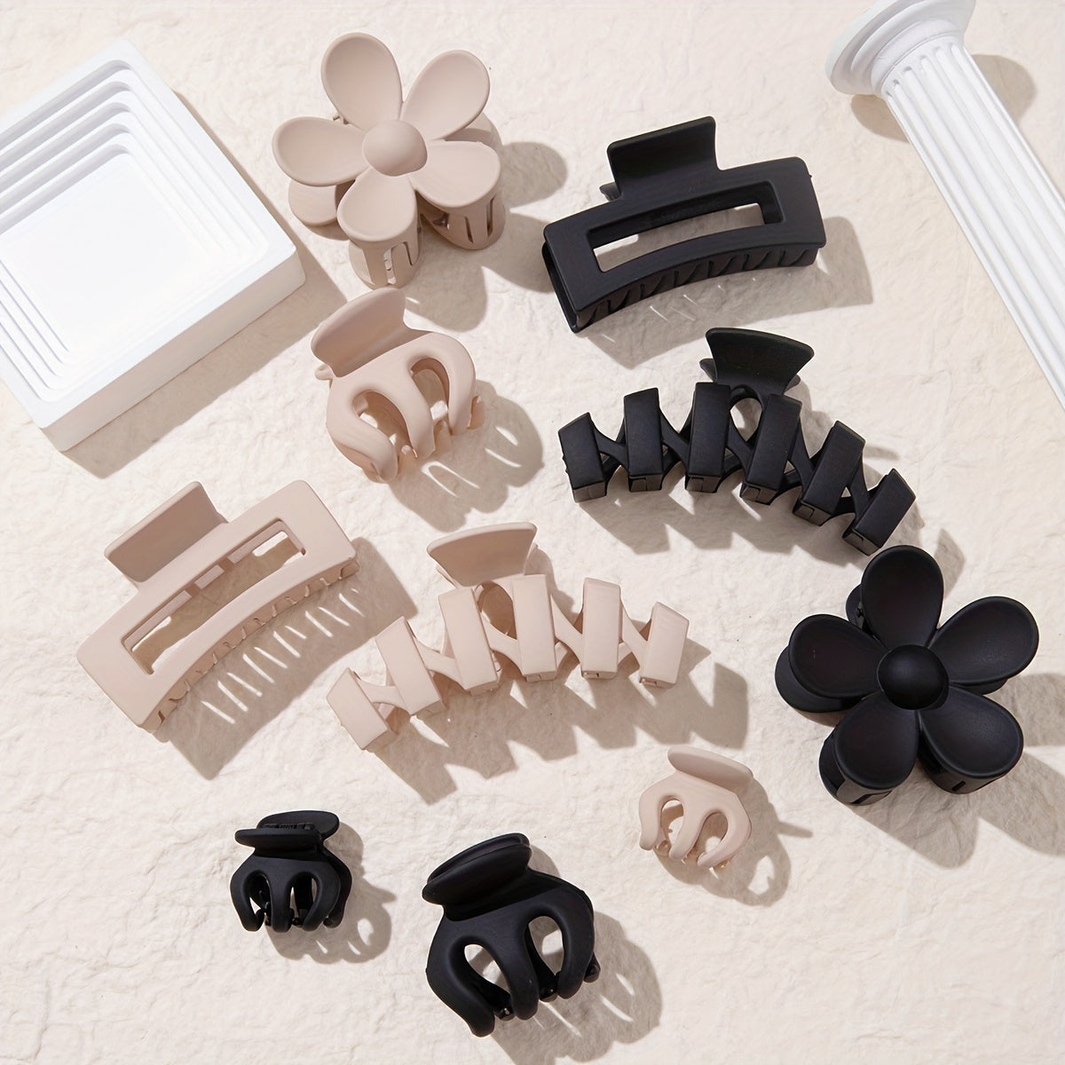 10pcs Solid Color Frosted Hair Grab Clips Flower Shaped Hair Claw Clips Hollow Out Ponytail Holders For Women And Daily Use