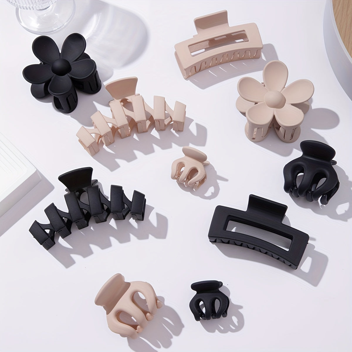 10pcs Solid Color Frosted Hair Grab Clips Flower Shaped Hair Claw Clips Hollow Out Ponytail Holders For Women And Daily Use