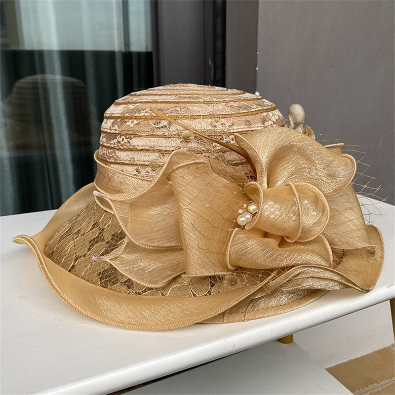 European and American Lace-Trimmed Elegant Flower Fisherman Hat Women's Summer Breathable Beach Sun Hat