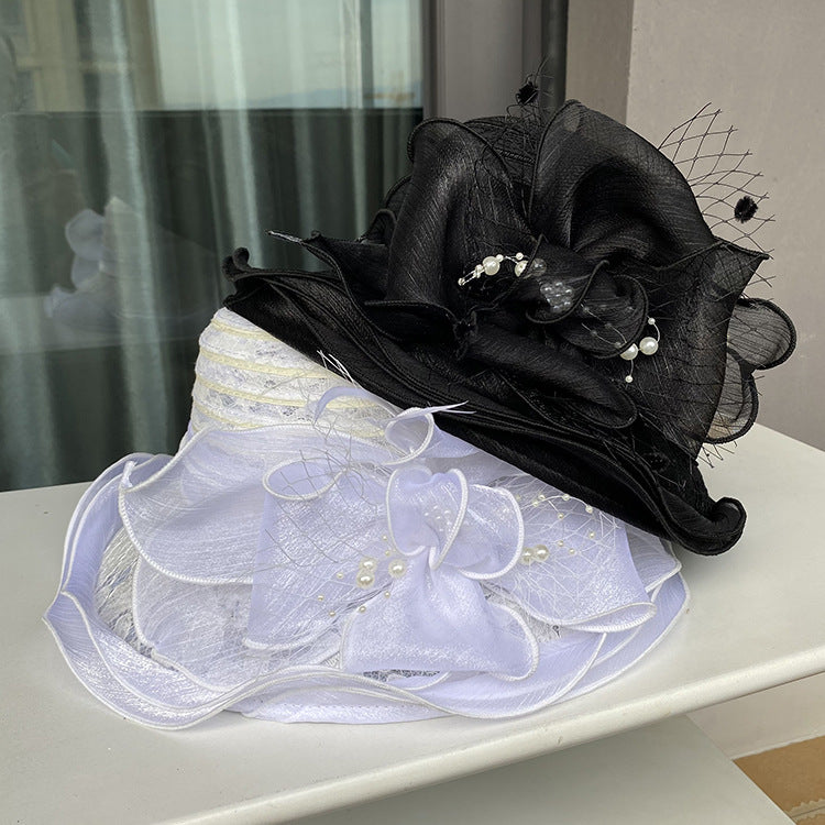 European and American Lace-Trimmed Elegant Flower Fisherman Hat Women's Summer Breathable Beach Sun Hat