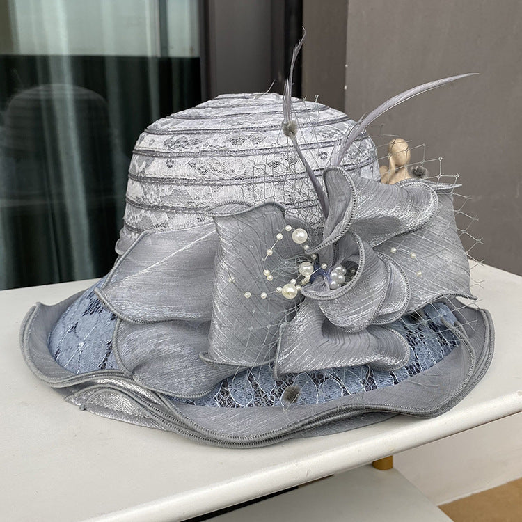 European and American Lace-Trimmed Elegant Flower Fisherman Hat Women's Summer Breathable Beach Sun Hat