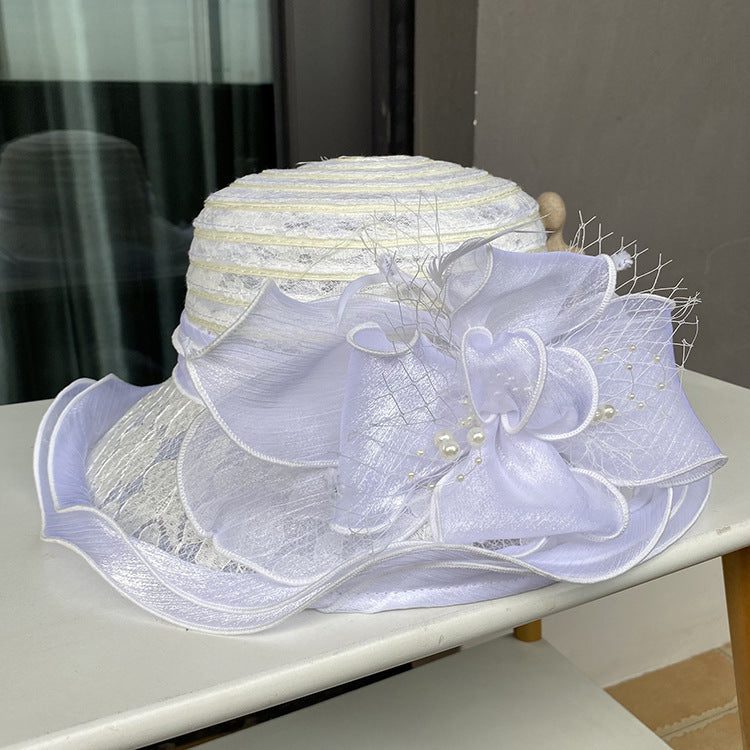 European and American Lace-Trimmed Elegant Flower Fisherman Hat Women's Summer Breathable Beach Sun Hat