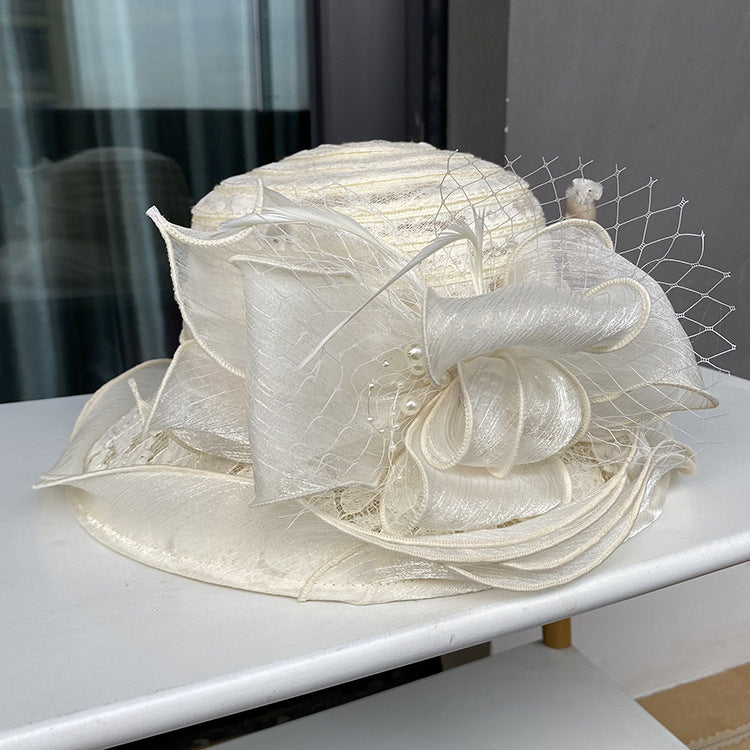 European and American Lace-Trimmed Elegant Flower Fisherman Hat Women's Summer Breathable Beach Sun Hat