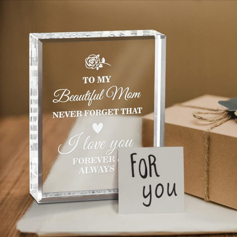 1pc Exquisite Engraved Crystal Keepsake - Heartfelt Gift for Mom, Personalized with To My Mom Message - Perfect for Mothers Day, Christmas, Birthday from Daughter Son